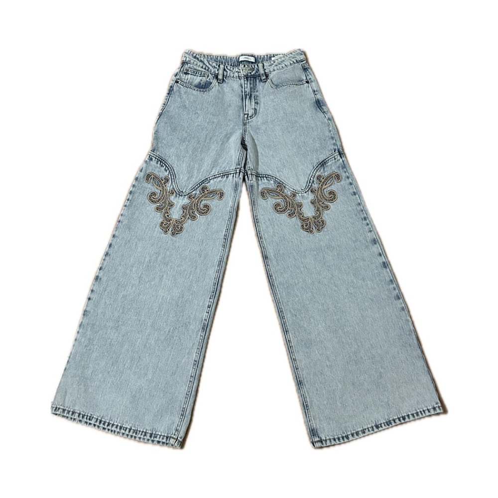Forever 21 Light Blue Embroidered Flare Jeans